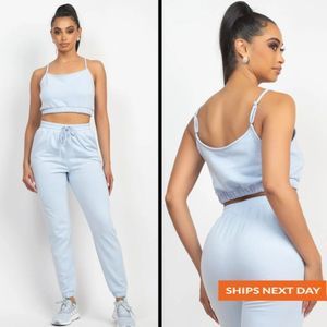 Elastic Cami Crop Top & Jogger Pants Set - Jogger - Jogger Pant - Sweat Pant Set